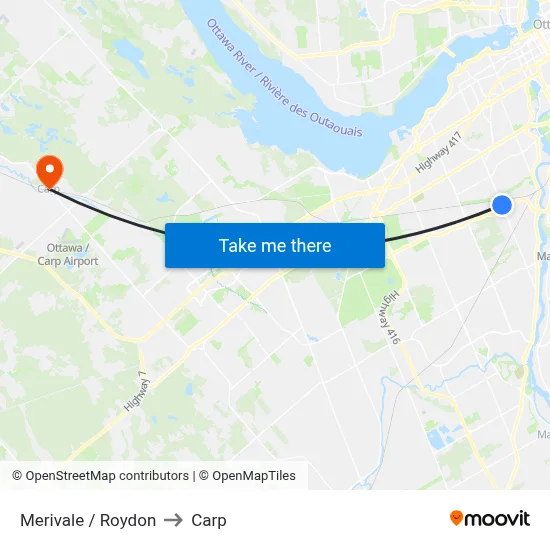 Merivale / Roydon to Carp map
