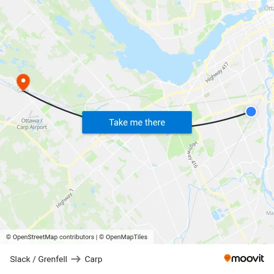 Slack / Grenfell to Carp map