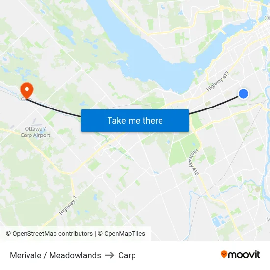 Merivale / Meadowlands to Carp map