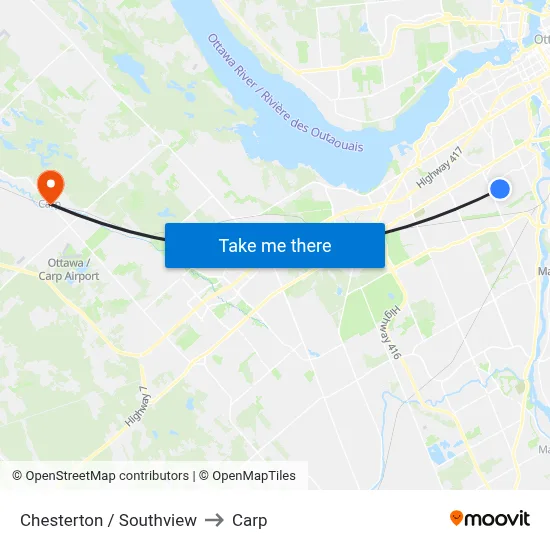 Chesterton / Southview to Carp map
