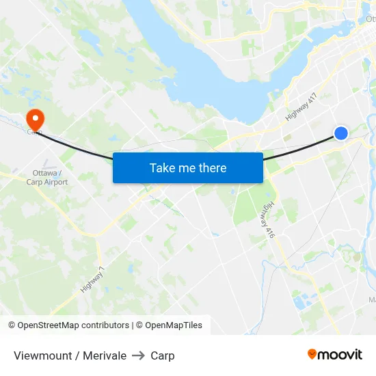 Viewmount / Merivale to Carp map