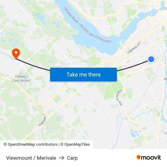 Viewmount / Merivale to Carp map