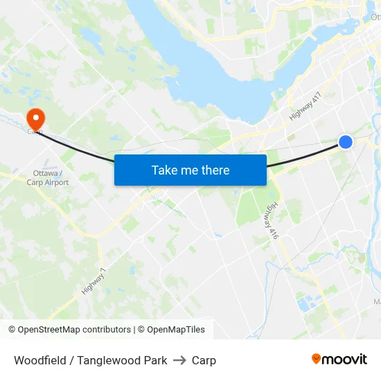 Woodfield / Tanglewood Park to Carp map