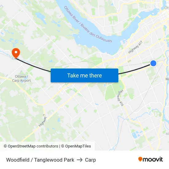 Woodfield / Tanglewood Park to Carp map