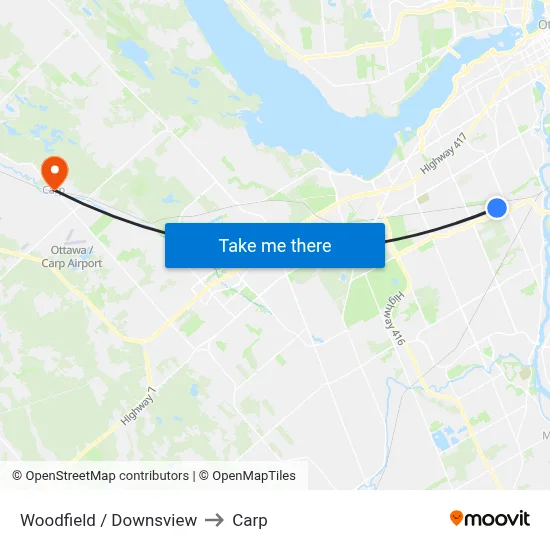 Woodfield / Downsview to Carp map