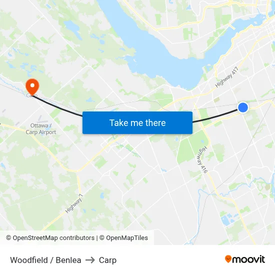 Woodfield / Benlea to Carp map