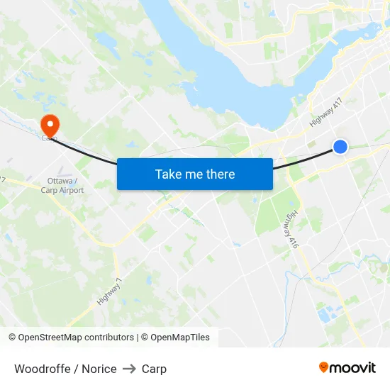 Woodroffe / Norice to Carp map