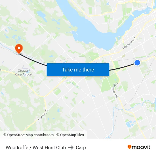 Woodroffe / West Hunt Club to Carp map