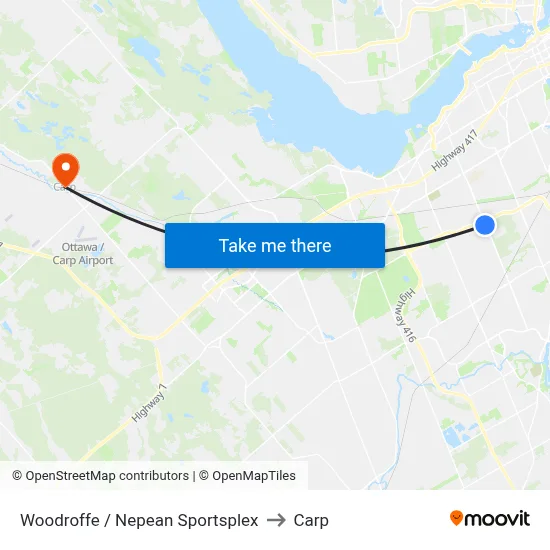 Woodroffe / Nepean Sportsplex to Carp map
