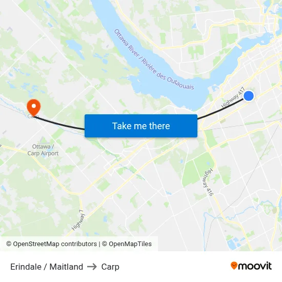 Erindale / Maitland to Carp map