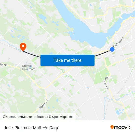 Iris / Pinecrest Mall to Carp map