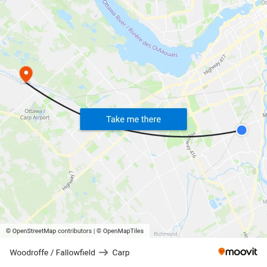 Woodroffe / Fallowfield to Carp map