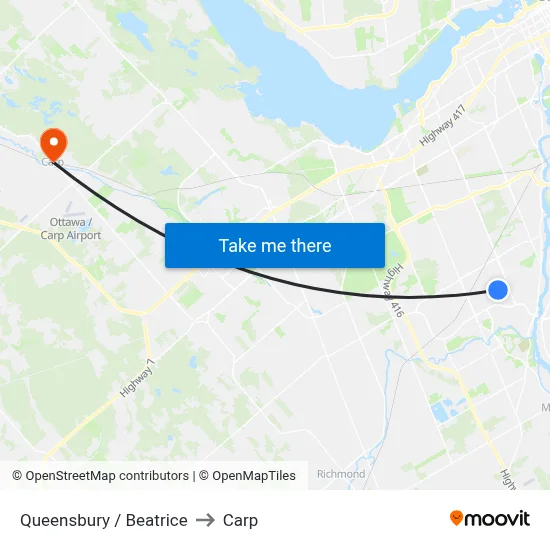 Queensbury / Beatrice to Carp map