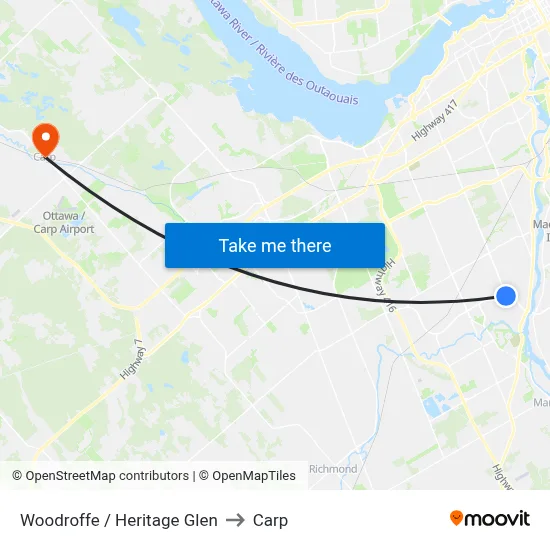 Woodroffe / Heritage Glen to Carp map