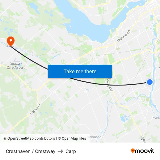 Cresthaven / Crestway to Carp map