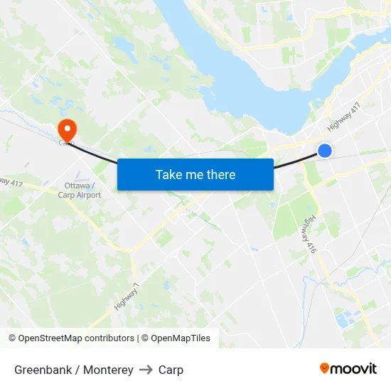 Greenbank / Monterey to Carp map