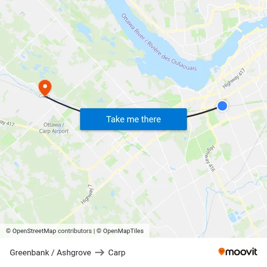 Greenbank / Ashgrove to Carp map