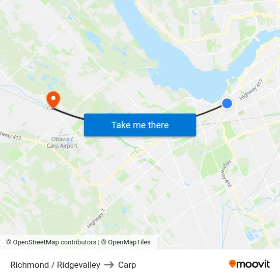 Richmond / Ridgevalley to Carp map