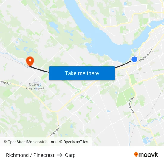 Richmond / Pinecrest to Carp map