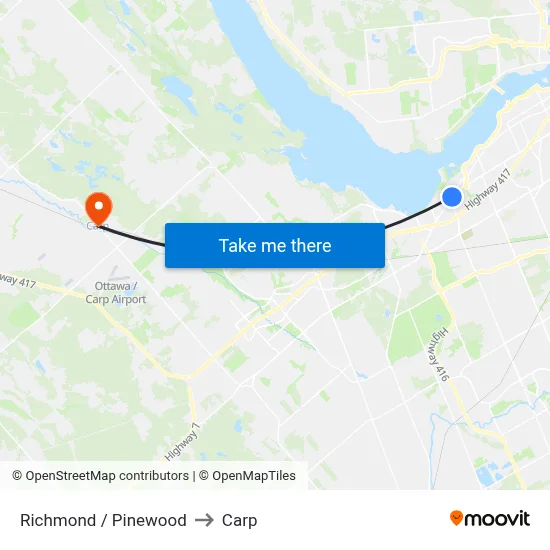 Richmond / Pinewood to Carp map