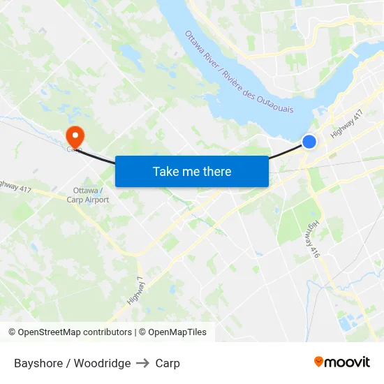 Bayshore / Woodridge to Carp map