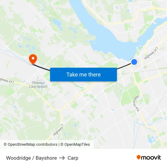 Woodridge / Bayshore to Carp map