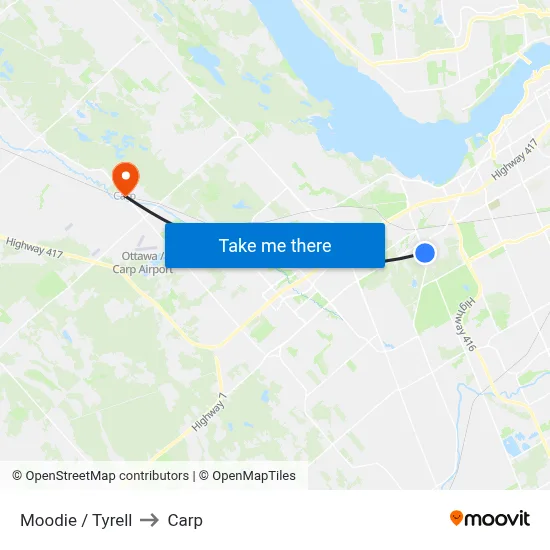 Moodie / Tyrell to Carp map