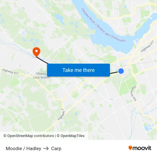 Moodie / Hadley to Carp map