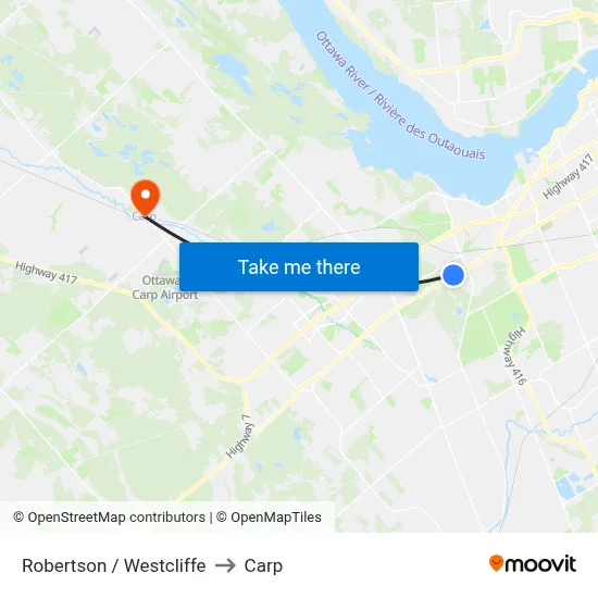 Robertson / Westcliffe to Carp map