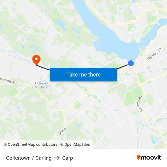 Corkstown / Carling to Carp map