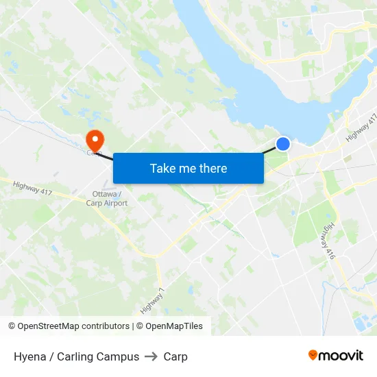 Hyena / Carling Campus to Carp map