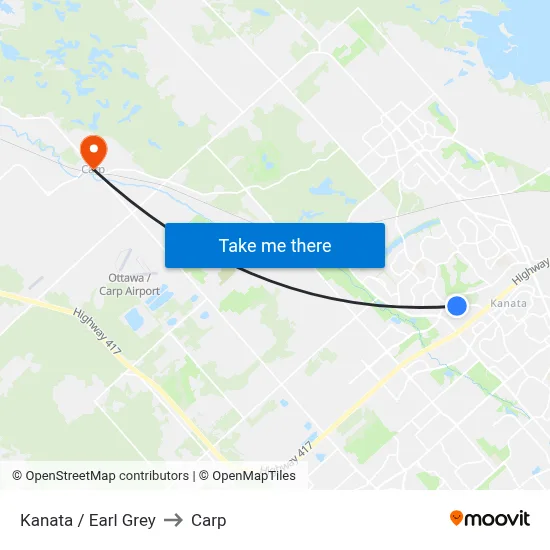 Kanata / Earl Grey to Carp map