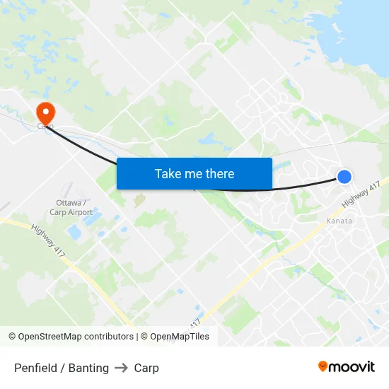 Penfield / Banting to Carp map