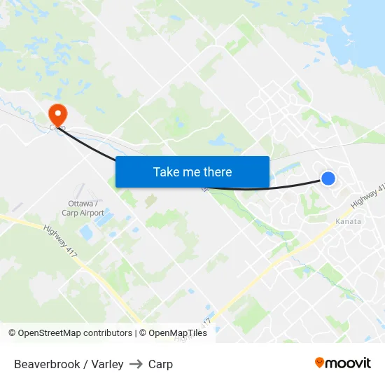 Beaverbrook / Varley to Carp map
