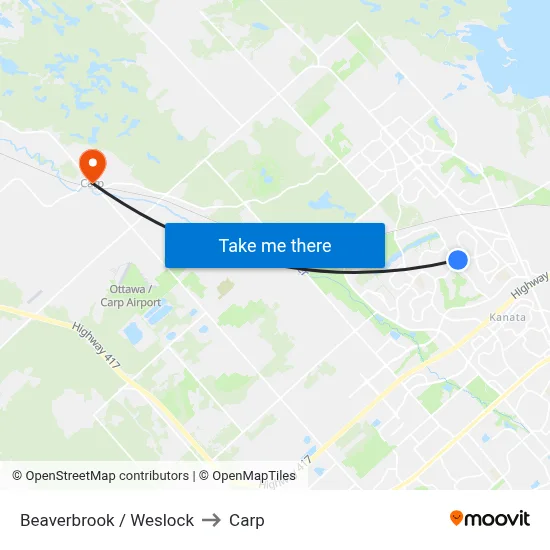 Beaverbrook / Weslock to Carp map