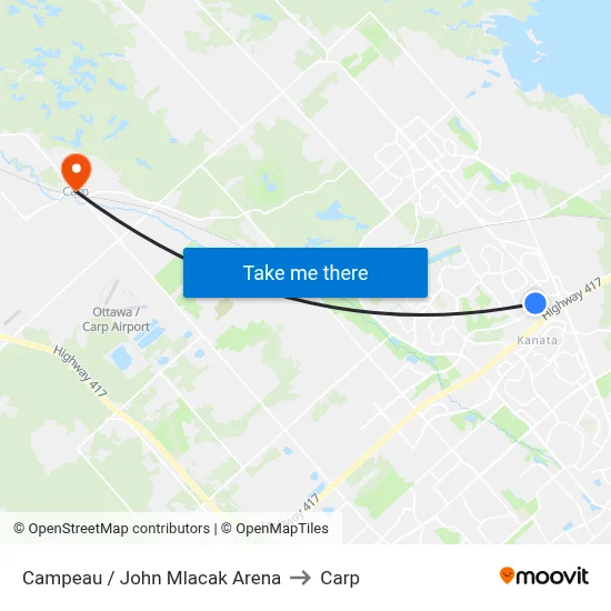Campeau / John Mlacak Arena to Carp map
