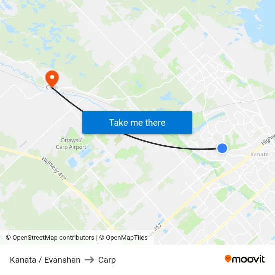 Kanata / Evanshan to Carp map