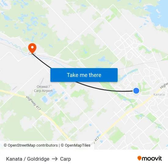 Kanata / Goldridge to Carp map