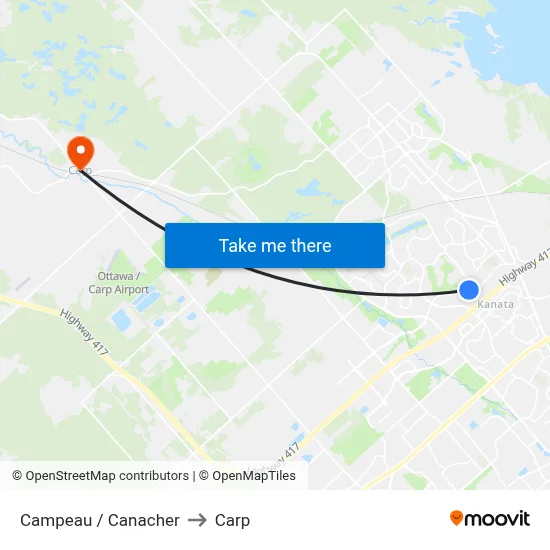 Campeau / Canacher to Carp map