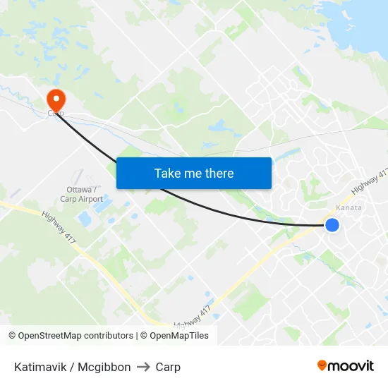 Katimavik / Mcgibbon to Carp map