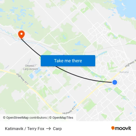 Katimavik / Terry Fox to Carp map