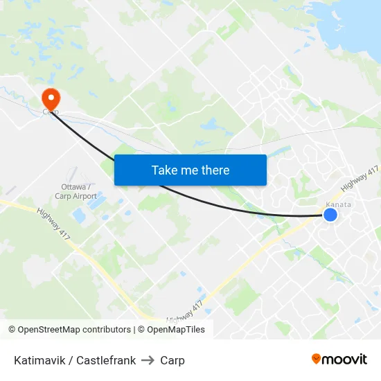 Katimavik / Castlefrank to Carp map