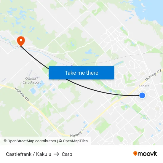 Castlefrank / Kakulu to Carp map