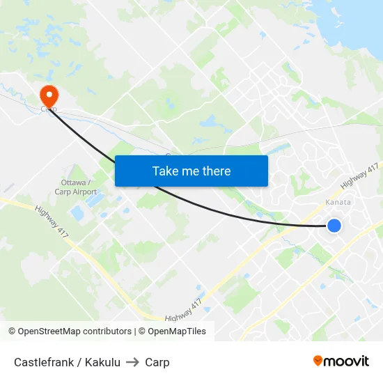 Castlefrank / Kakulu to Carp map