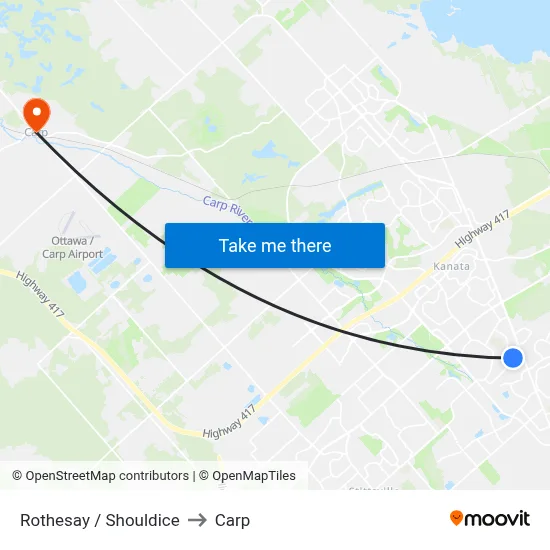Rothesay / Shouldice to Carp map