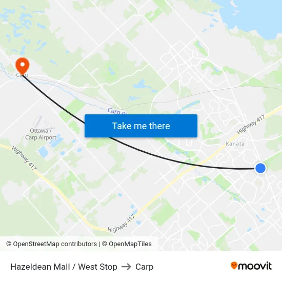Hazeldean Mall / West Stop to Carp map