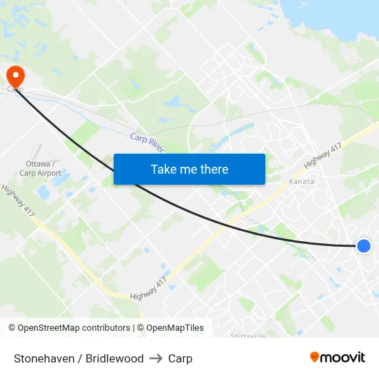 Stonehaven / Bridlewood to Carp map