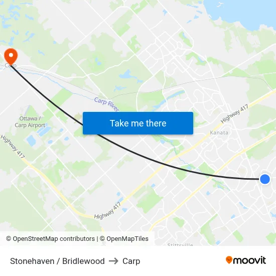 Stonehaven / Bridlewood to Carp map