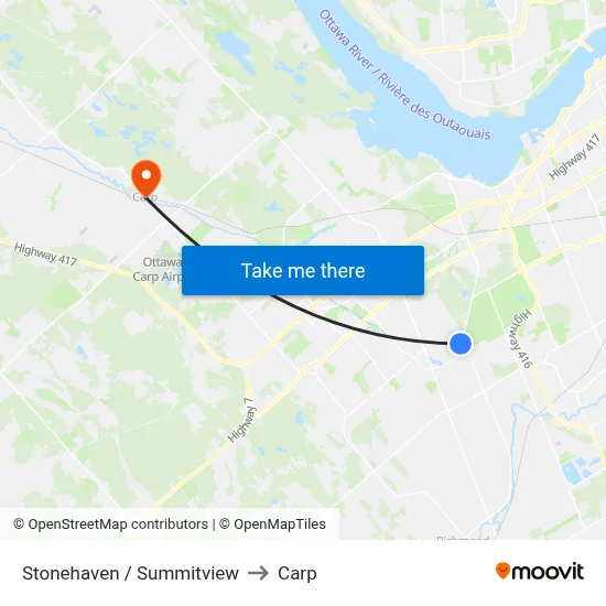 Stonehaven / Summitview to Carp map