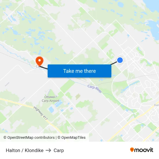 Halton / Klondike to Carp map